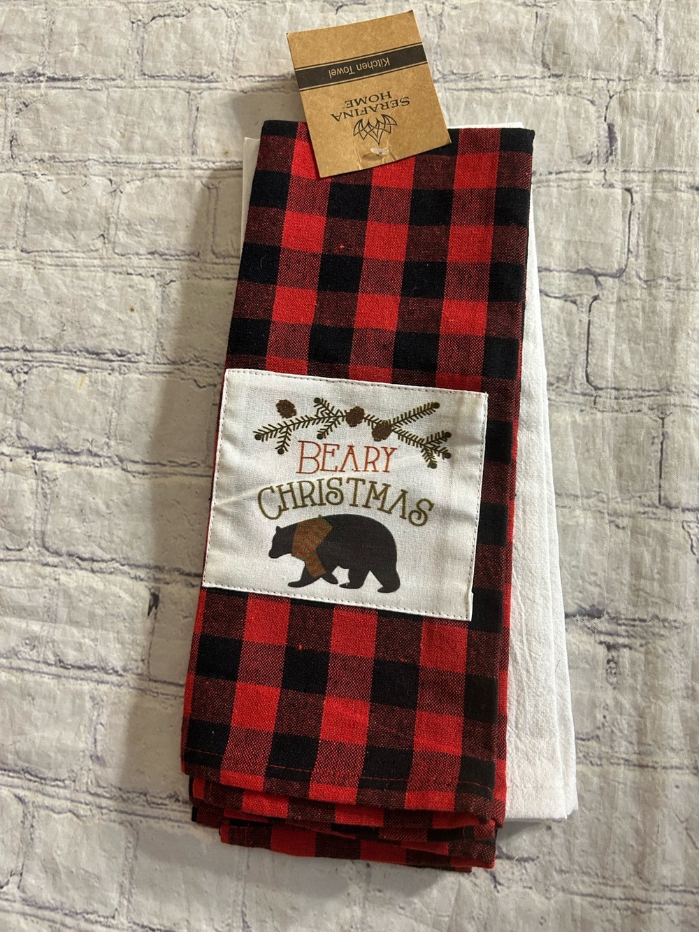 SERAFINA HOME HOLIDAY KITCHEN (3) TOWELS BUFFALO PLAID BERRY CHRISTMAS